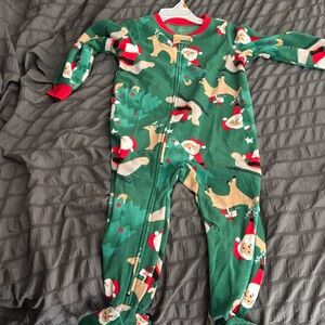 Carter's Green Santa and Reindeer Kids Footie